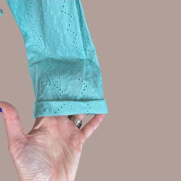 NWT Front Tie Eyelet Button Down Teal Top - Picture 6 of 13